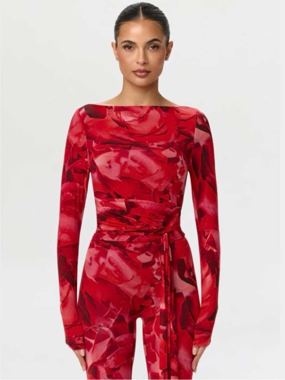 Naked Wardrobe Bare Body Print Long Sleeve With Tie Rouge Rose